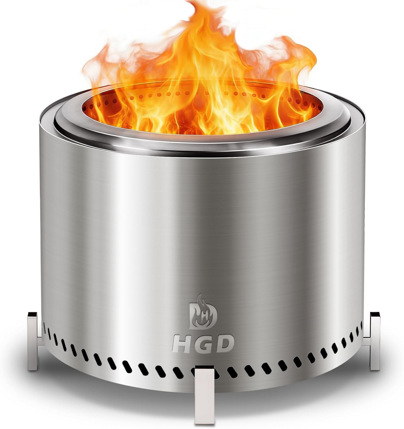 20 Inch Smokeless Fire Pit with Stand, Stainless Steel Wood Burning Stove, Outdoor Firepit with Removable Ash Pan for