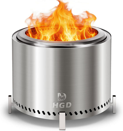 20 Inch Smokeless Fire Pit with Stand, Stainless Steel Wood Burning Stove, Outdoor Firepit with Removable Ash Pan for