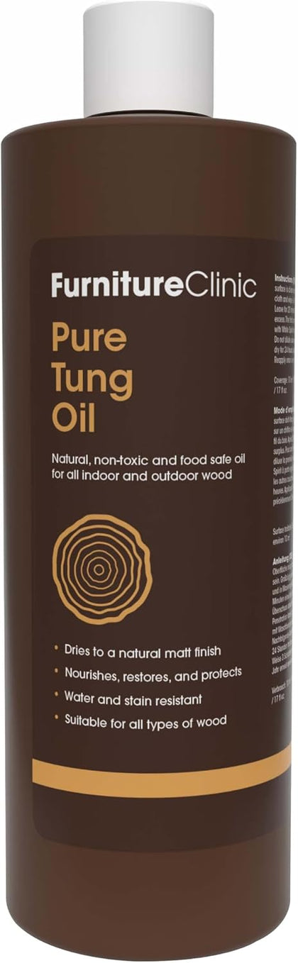 Pure Tung Oil for Wood | Non-Toxic Food Grade Water Resistant Tung Oil | Finish & Seal Natural or Stained & Treated