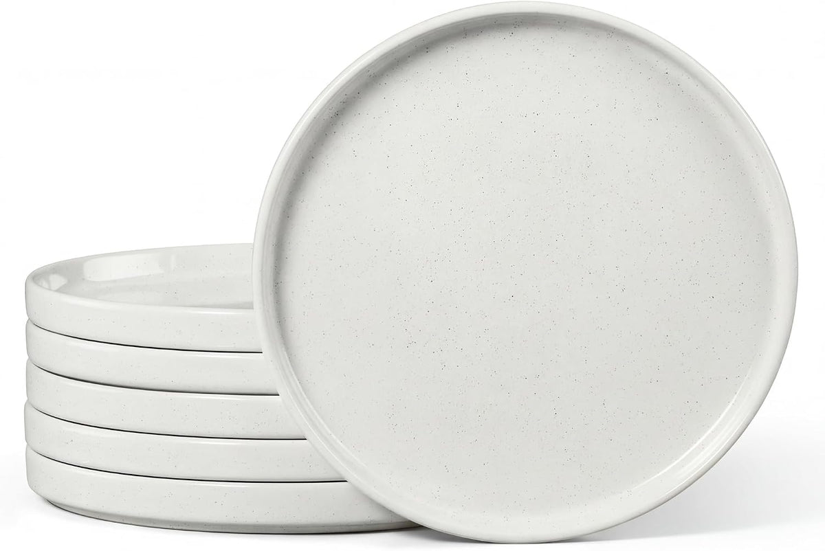 White Dinner Plates Set of 6, 10.5 Inch Stoneware Dinner Plate