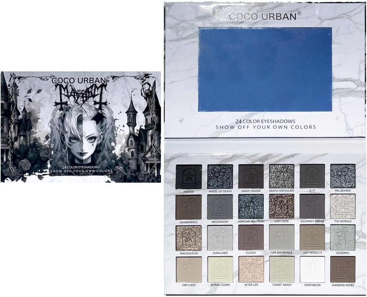 24Colors Black Grey Smokey Eyeshadow Palette, Matte Black Smoky Eye Shadow Palette, Shimmer High Pigmented Basic