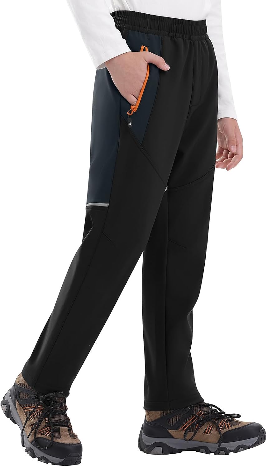 Boys Kids Snow Ski Pants Waterproof Fleece Lined Winter | Insulated, Elastic Waist, Zipper Pockets, Softshell, Warm