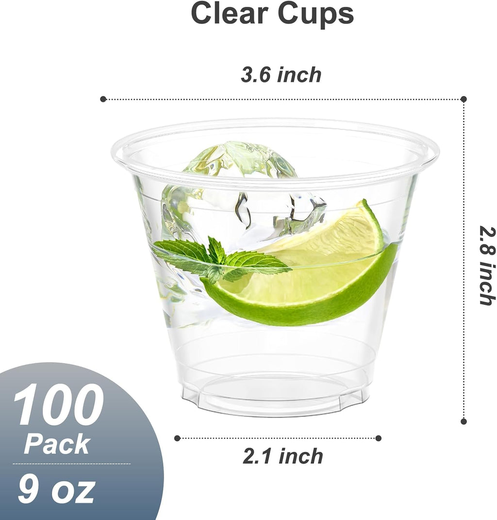 100 Pack 9 oz Clear Plastic Cups