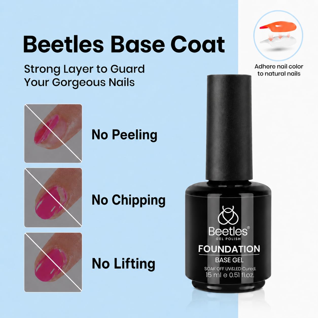Beetles 3Pcs 15 ml Builder Nail Gel with Base and No Wipe Top Coat | Gel Polish Kit for Gloss Finish and Long-Lasting