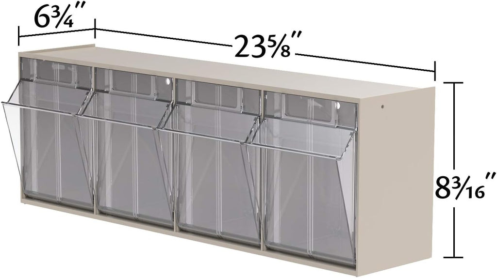 TiltView Plastic Storage Cabinet with 4 Tilt Out Bins, Horizontal Plastic Parts Organizer, Teacher Toolbox, and