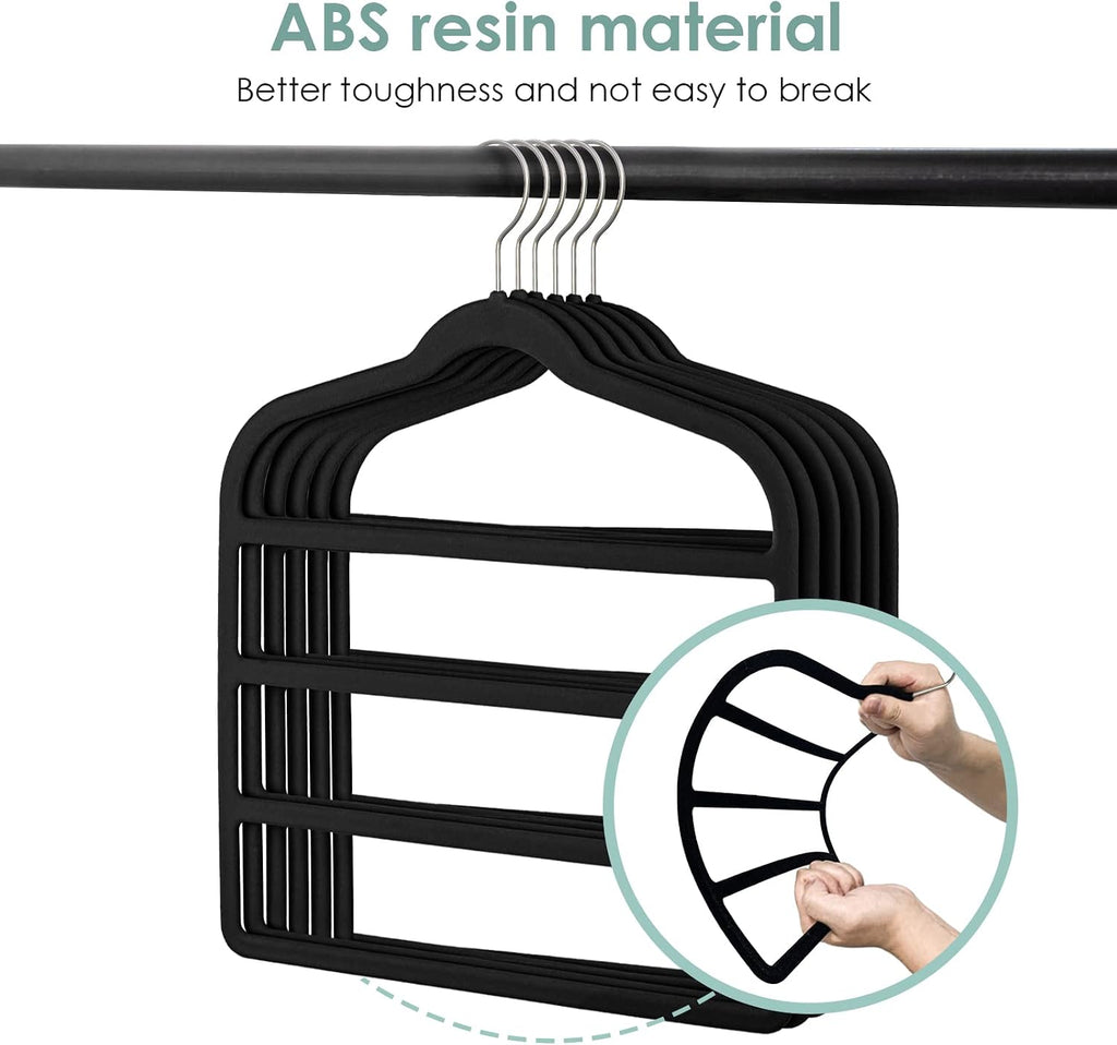 Velvet Hangers Space Saving Non Slip Pant Velvet Hangers Multi Layer Hanger | 6 Pack Black Clothes Hangers Closet