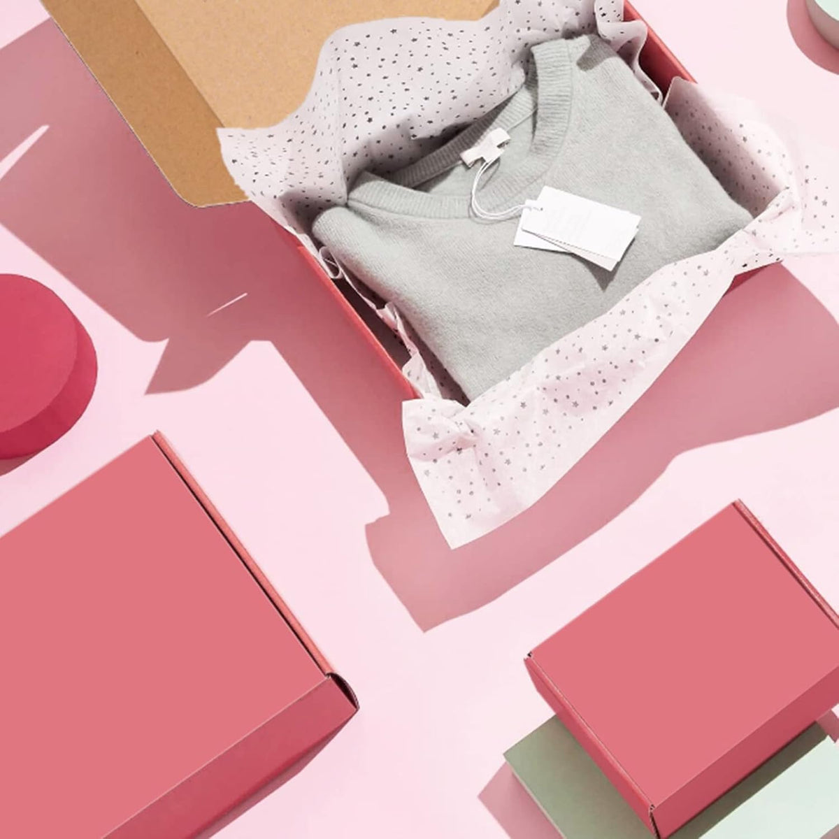 Pink Cardboard Corrugated Boxes - 9x6x2, 30 Pack Shipping & Mailing Boxes