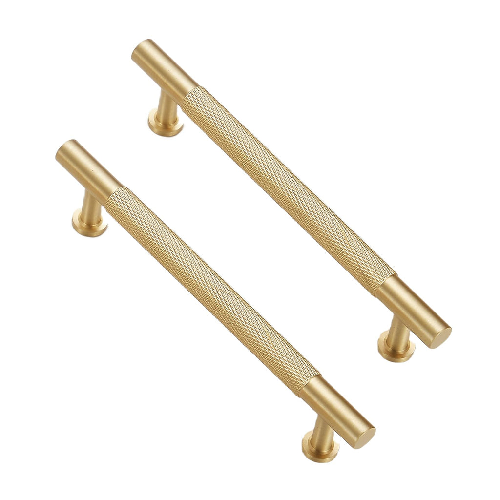 5" Knurled Solid Brass Cabinet Pulls, Brushed Matt Gold 5-Pack