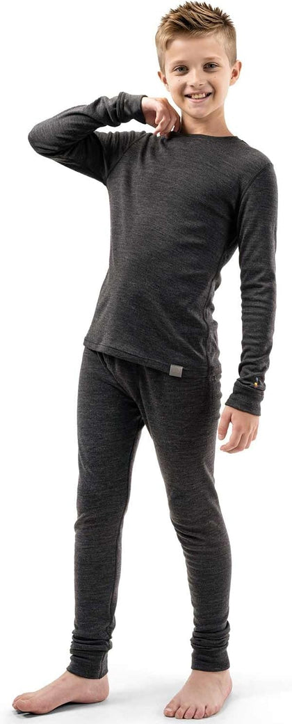 100% Merino Wool Base Layer Set Kids Boys Thermal Underwear Long Johns Fleece Lined Cold Weather Skiing Hiking
