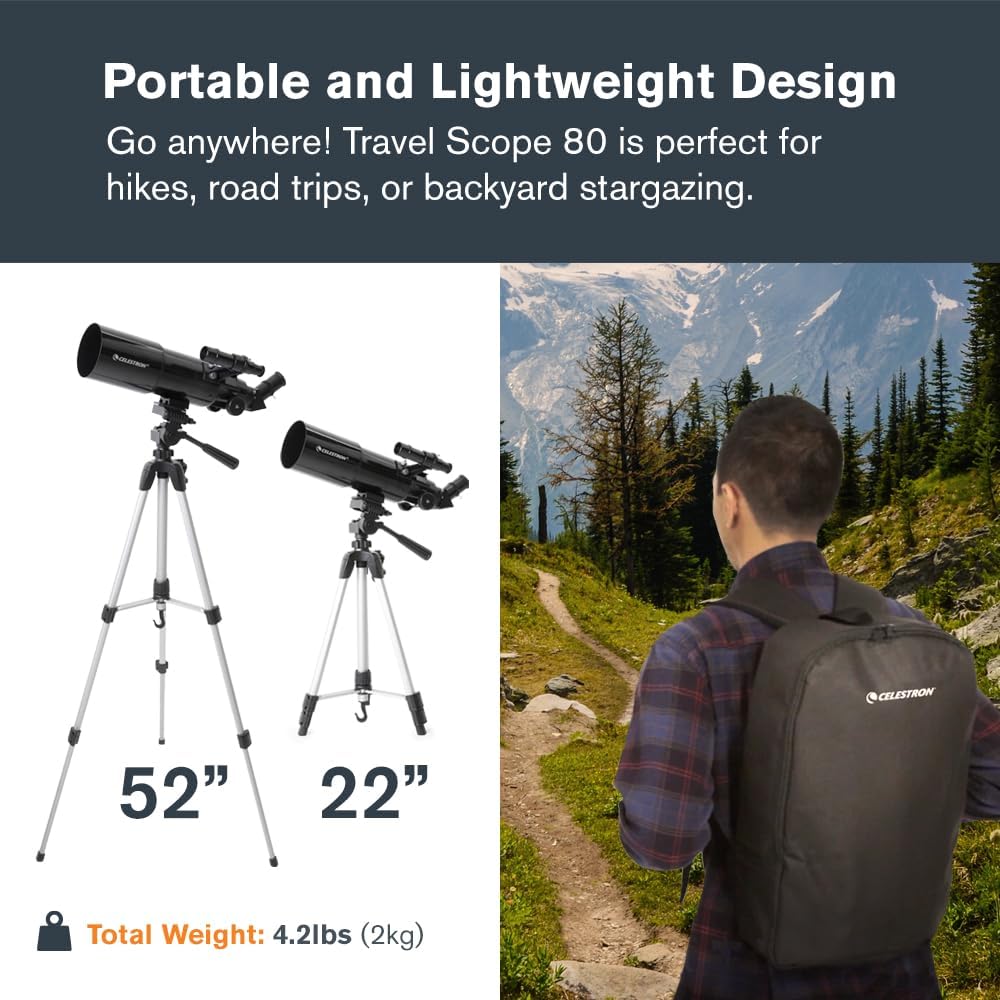 Travel Scope 80mm Telescope Kit with Backpack, Smartphone Adapter | 80mm Refractor Telescope Kit, Large Lens for