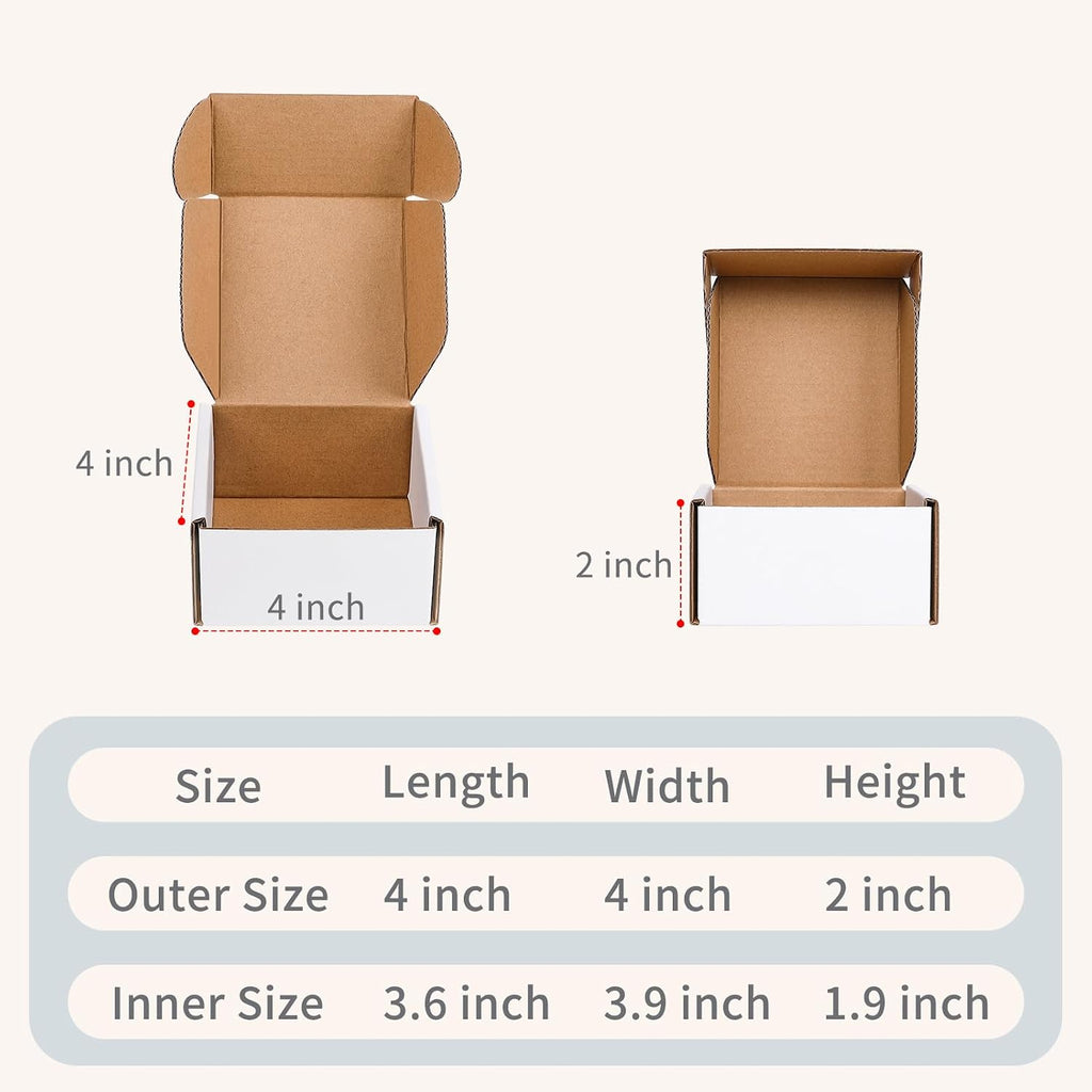 4" x 4" x 2" White Corrugated Cardboard Shipping Boxes Set of 25