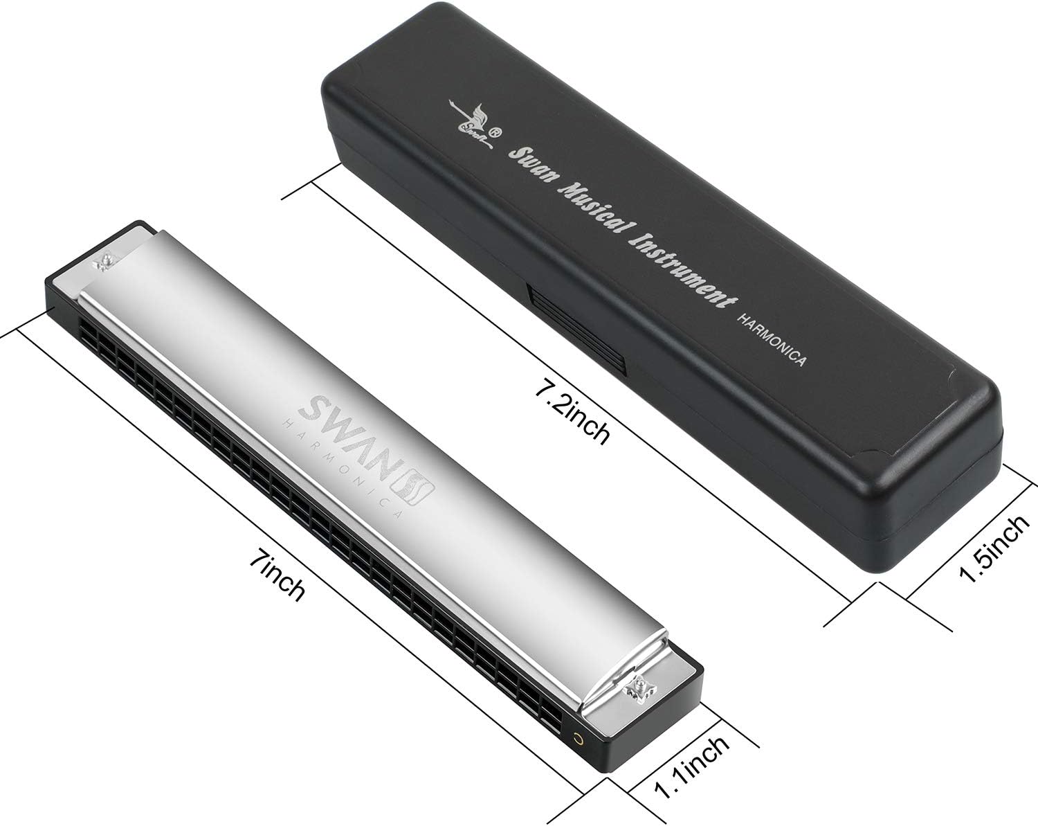 Harmonica Professional Harp Armonica Key of C 24 Hole Polyphony Diatonic Mouth Organ with Case for Blues Folk Jazz