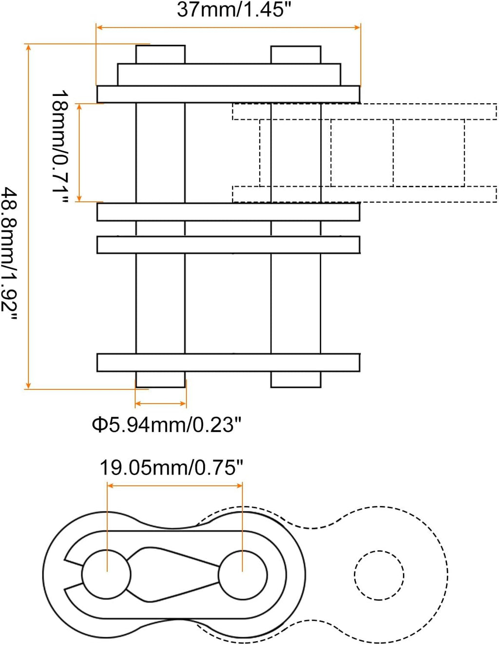 Uxcell 8Pcs #60-2/12A-2 Double Roller Chain Connecting Links 19.05mm Pitch Carbon Steel Master Connector Link