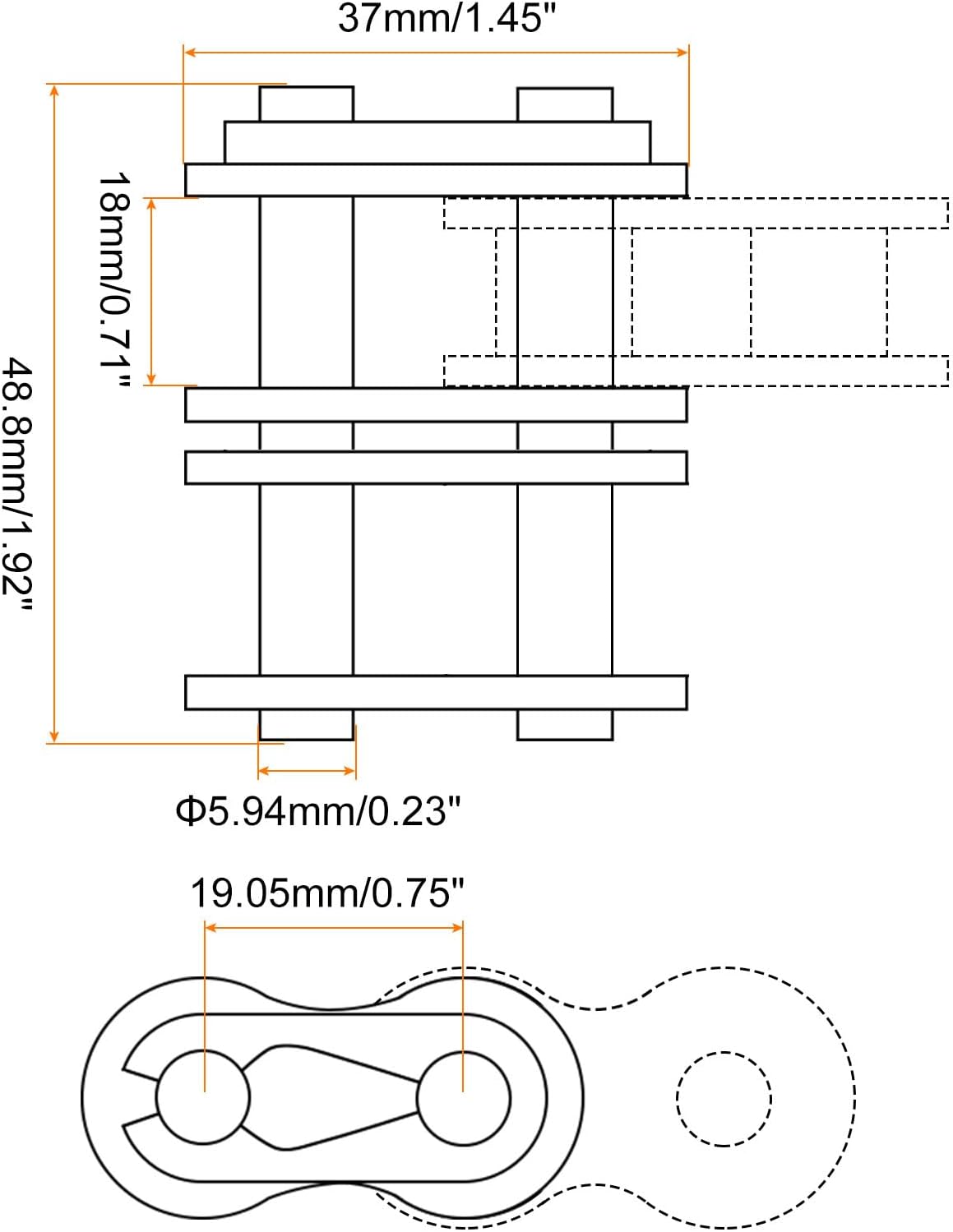 Uxcell 8Pcs #60-2/12A-2 Double Roller Chain Connecting Links 19.05mm Pitch Carbon Steel Master Connector Link