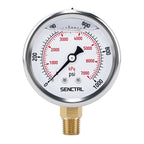 SENCTRL 0-1000 Psi Liquid Filled Pressure Gauge, 1/4" NPT Lower Mount
