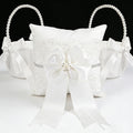 2 Flower Girl Baskets and Ring Bearer Pillows Set, Pearl Handle,Ivory Fariy