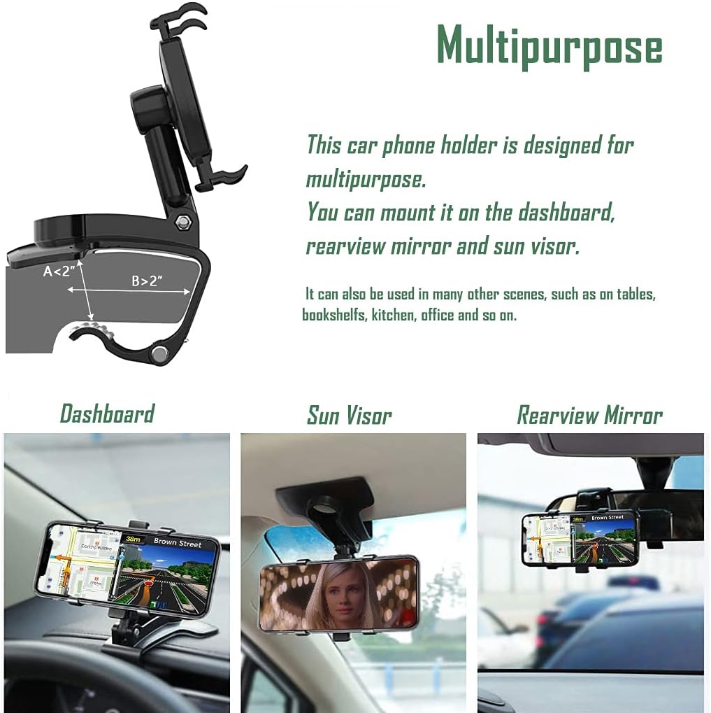Car Phone Holder Mount,360 Degrees Rotation Dashboard Phone Holder for iPhone,Samsung,Google,Nokia,and 4 to 7"