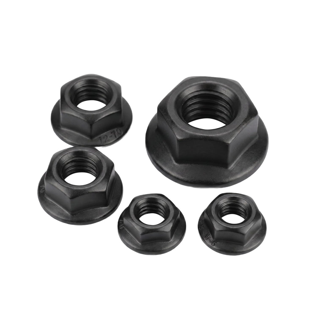 M10 (10 Pack) Flange Nuts Serrated Flange Hex Lock Nuts, Black Oxide Stainless Steel 18-8 (304), Bright Finish