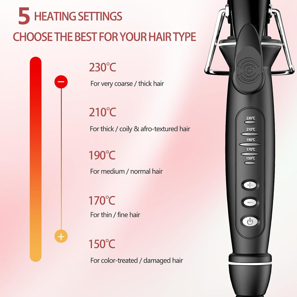 1 Inch (25mm) Extra Long Barrel Curling Iron for Long Hair, Ceramic Tourmaline Wand with Clamp, Fast Heating & Auto