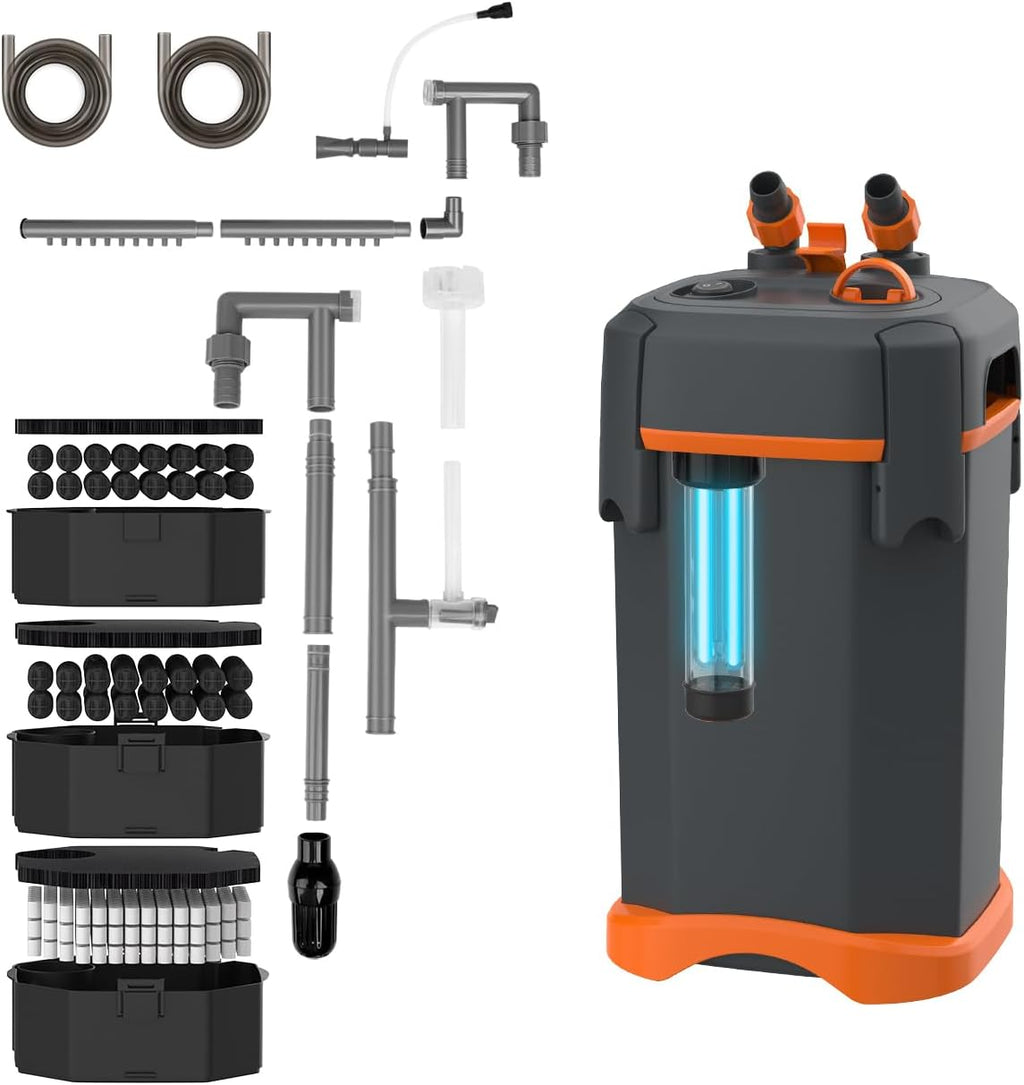 External Canister Filter, Ultra‑Quiet Aquarium Filter with Complete Filter Media, Freshwater & Saltwater for 29‑40