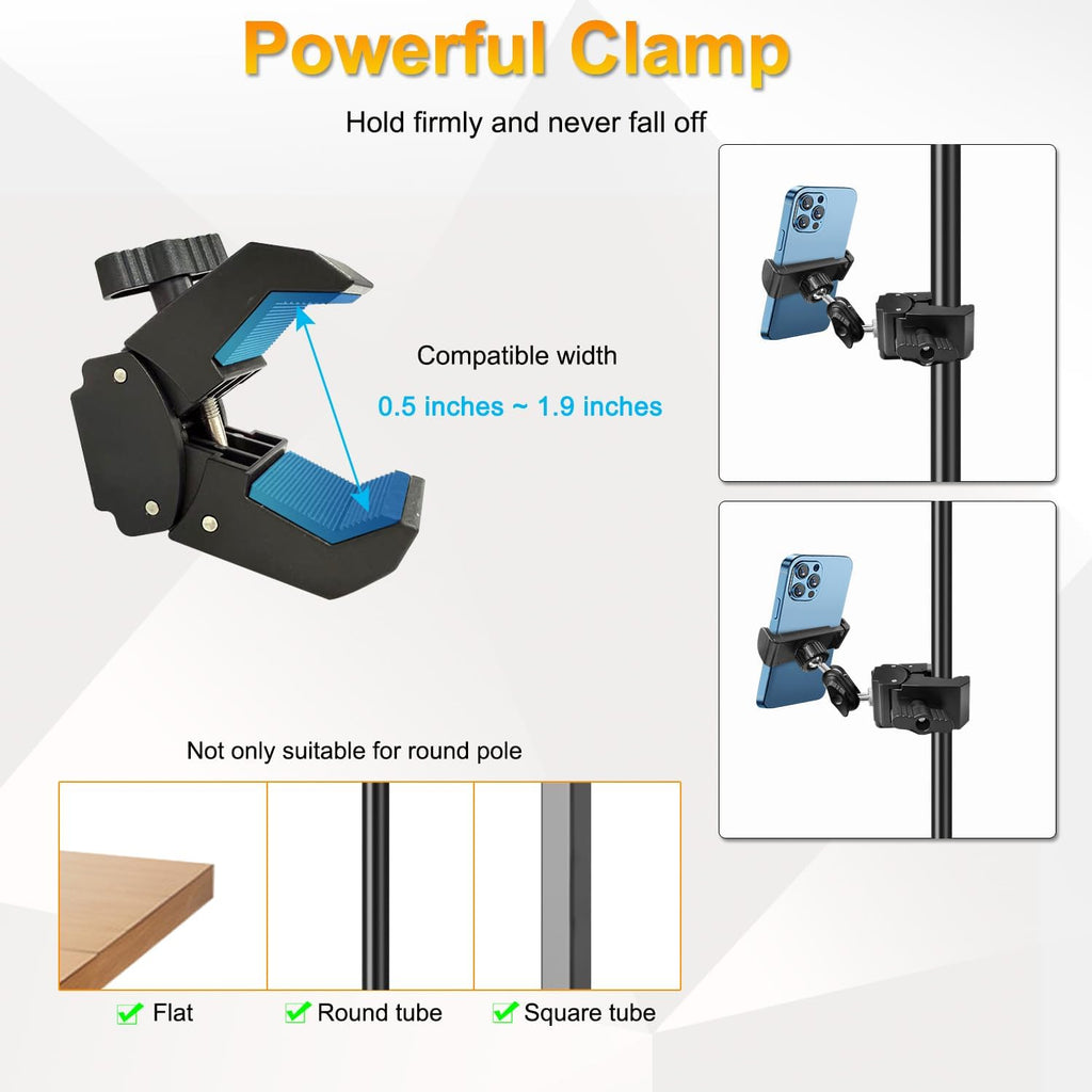 Phone Holder for Mic Stand, Treadmill, Spin Bike, Stroller, Adjustable Clamp on Phone Holder for Microphone Stand