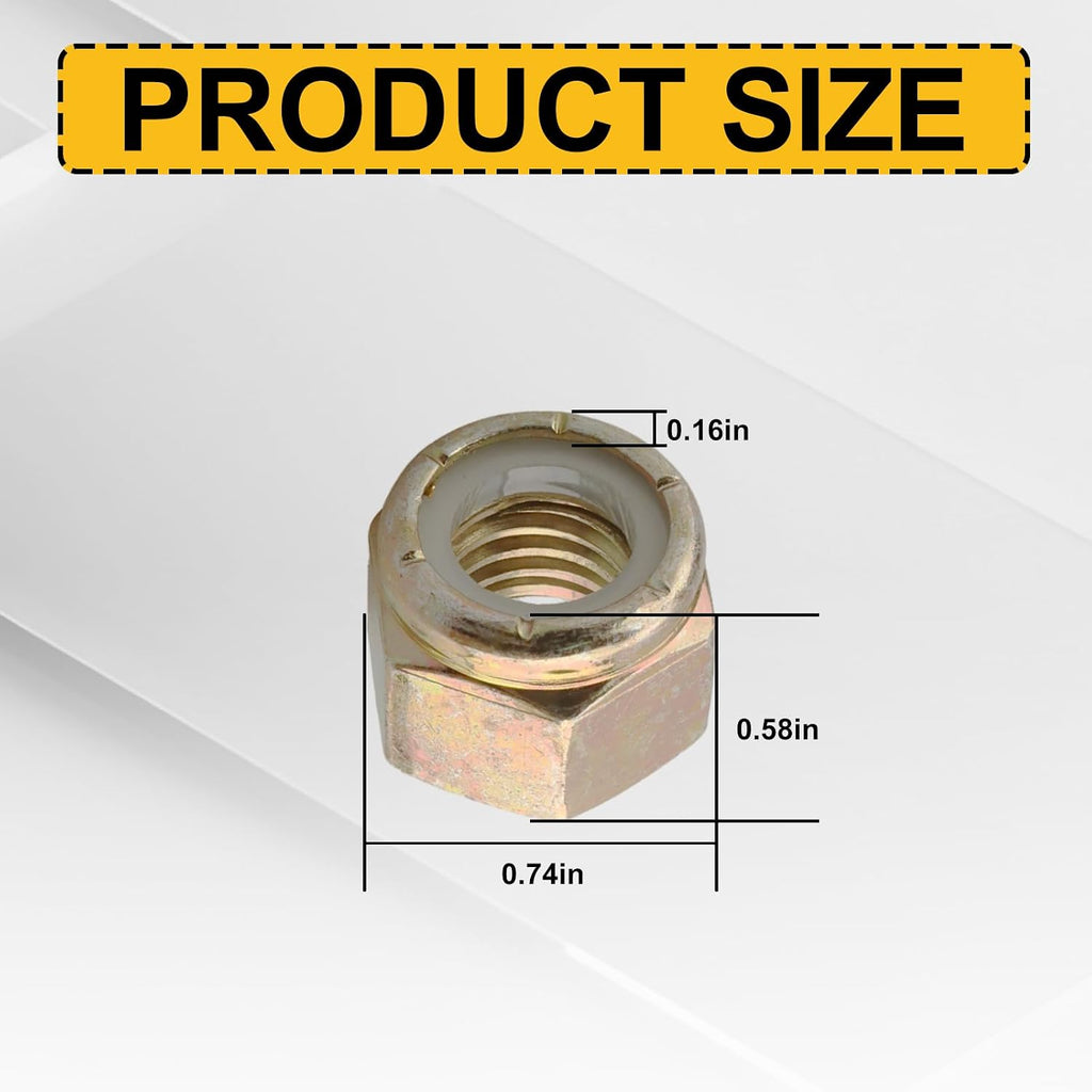 Grade 8 Coarse Lock Nuts 1/2"-13 (20 Pcs), 1/2″-13 Locknuts Yellow Zinc Finish Steel Nylon Insert Lock Nut