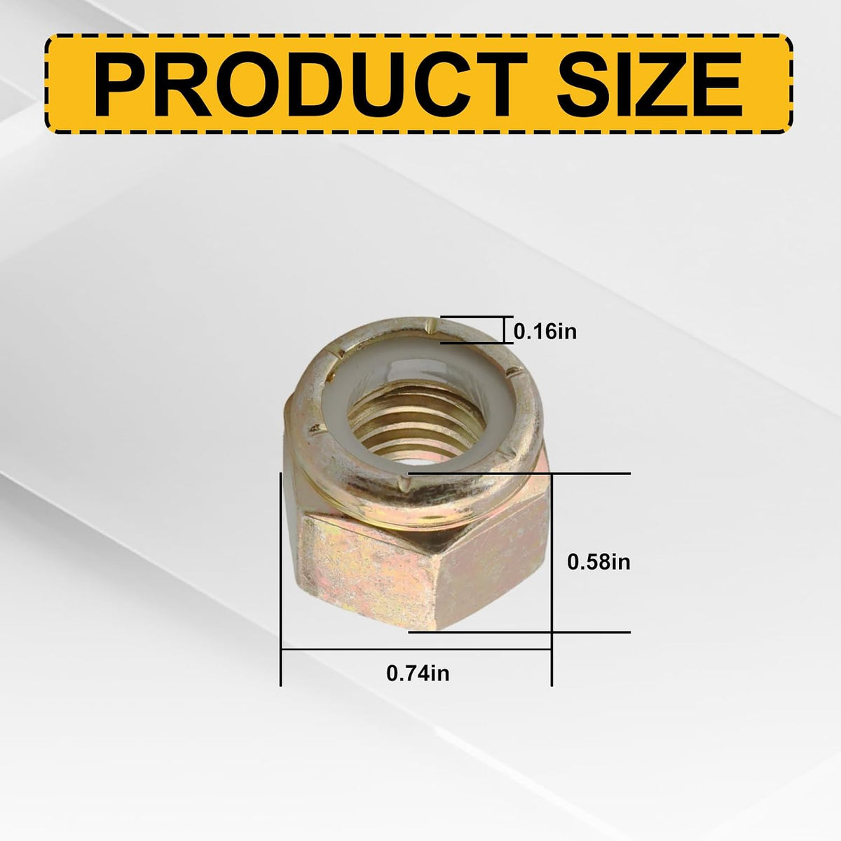 Grade 8 Coarse Lock Nuts 1/2"-13 (20 Pcs), 1/2″-13 Locknuts Yellow Zinc Finish Steel Nylon Insert Lock Nut