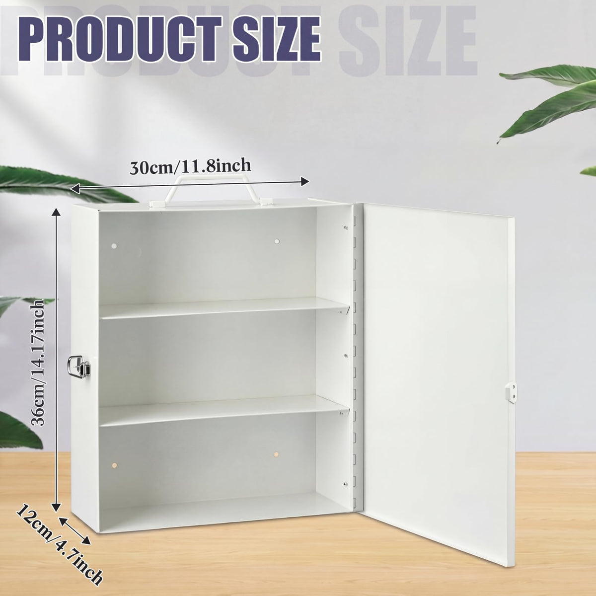 First Aid Kit with Lock 3 Shelf Wall Mount Medicine Cabinet White
