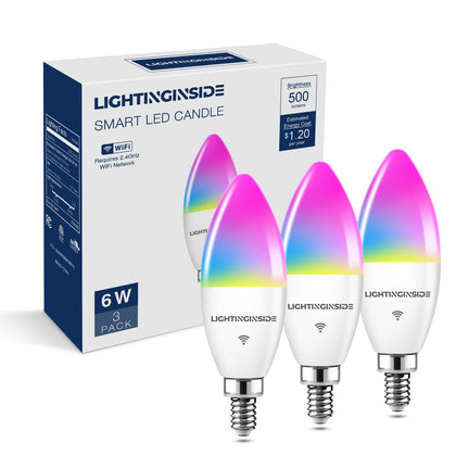 E12 Smart Bulbs 60W Work with Alexa/Google Home, 3 Pack