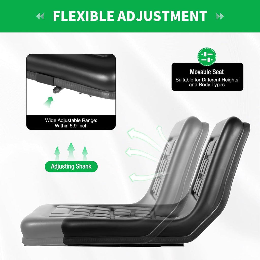 Universal Forklift Tractor Seat Cushion Lawn Mower Seat | Replacement Seats with Drain Groove & Adjustable Slide Rails