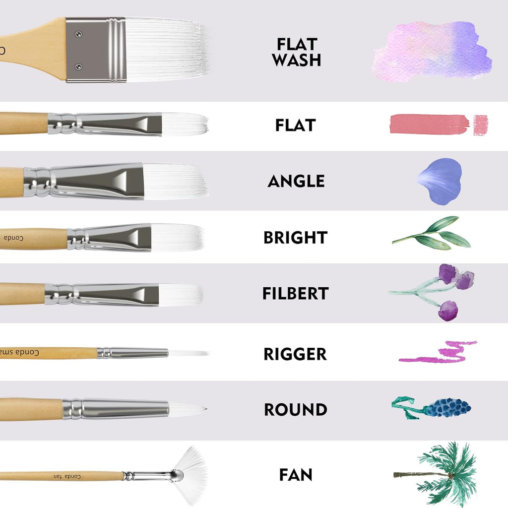 Paint Brushes Set of 24 Different Shapes Professional Painting Brushes for Oil, Acrylic Canvas and Watercolor