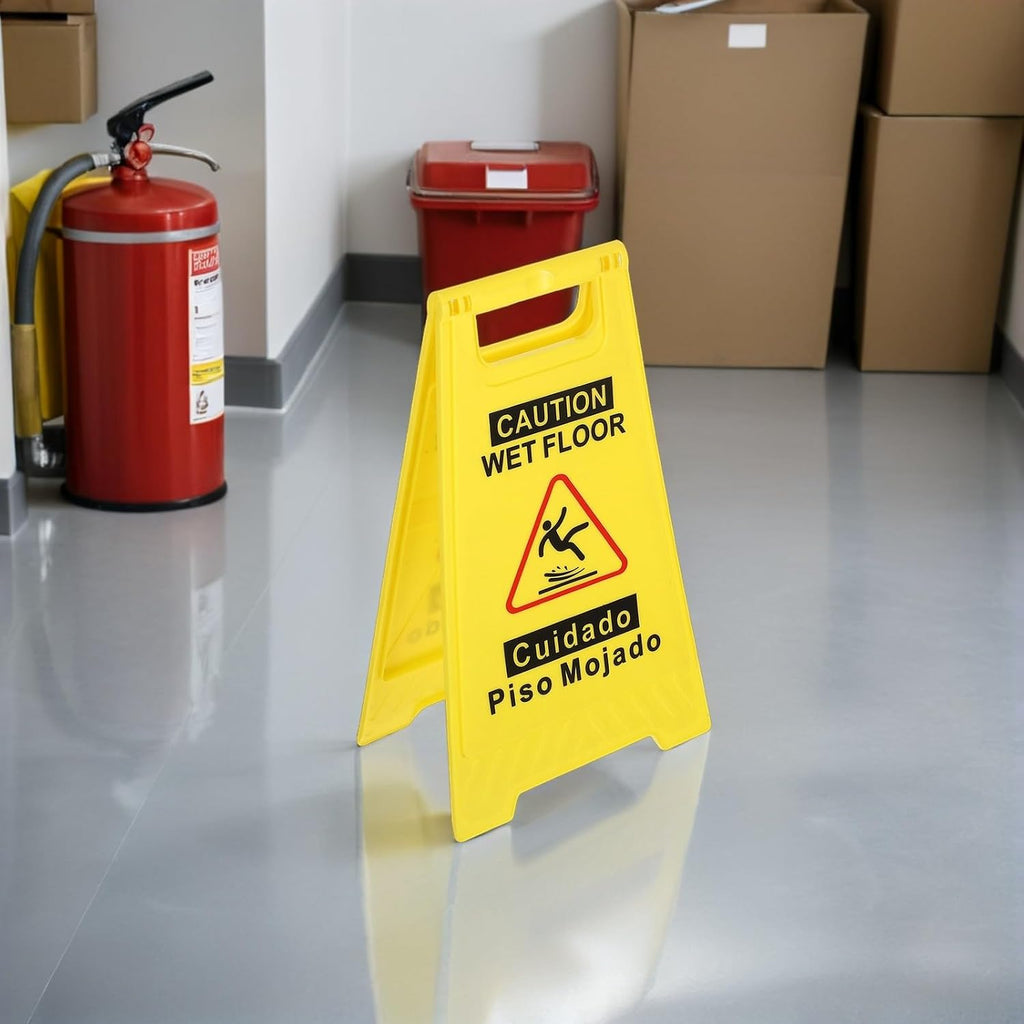 2pcs Double-sided Foldable Wet Floor Warning Signs Bilingual Yellow A-frame Safety Caution Signs for Commercial Use