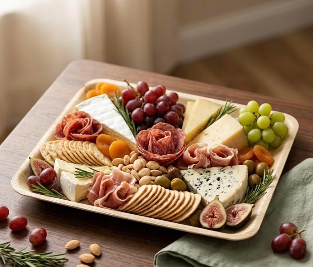 Disposable Bamboo 12" x 10" Trays (10 pieces) Bamboo Serving Platters, Disposable Boards, Eco-Friendly Dinnerware For