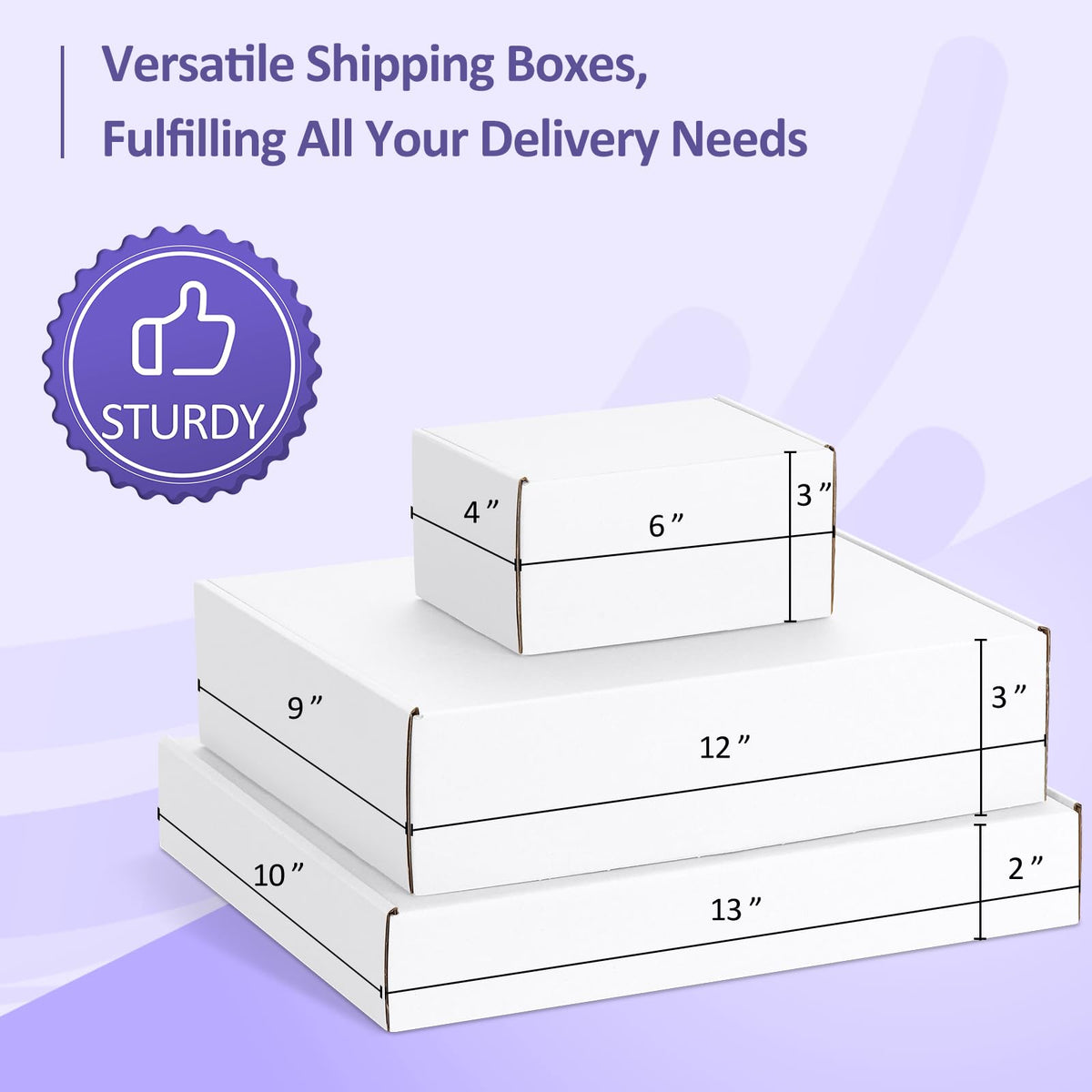 18 Pack Small Shipping Boxes Assorted Sizes, 6x4x3, 12x9x3, 13x10x2-6 PCS Each Small Boxes, White Corrugated Box