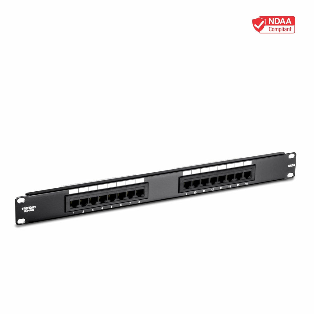 16-Port Cat6 Unshielded Patch Panel, TC-P16C6 | Rackmount, 1U 19", Cat3,Cat4,Cat5,Cat5e,Cat6 Compatible, 250Mhz