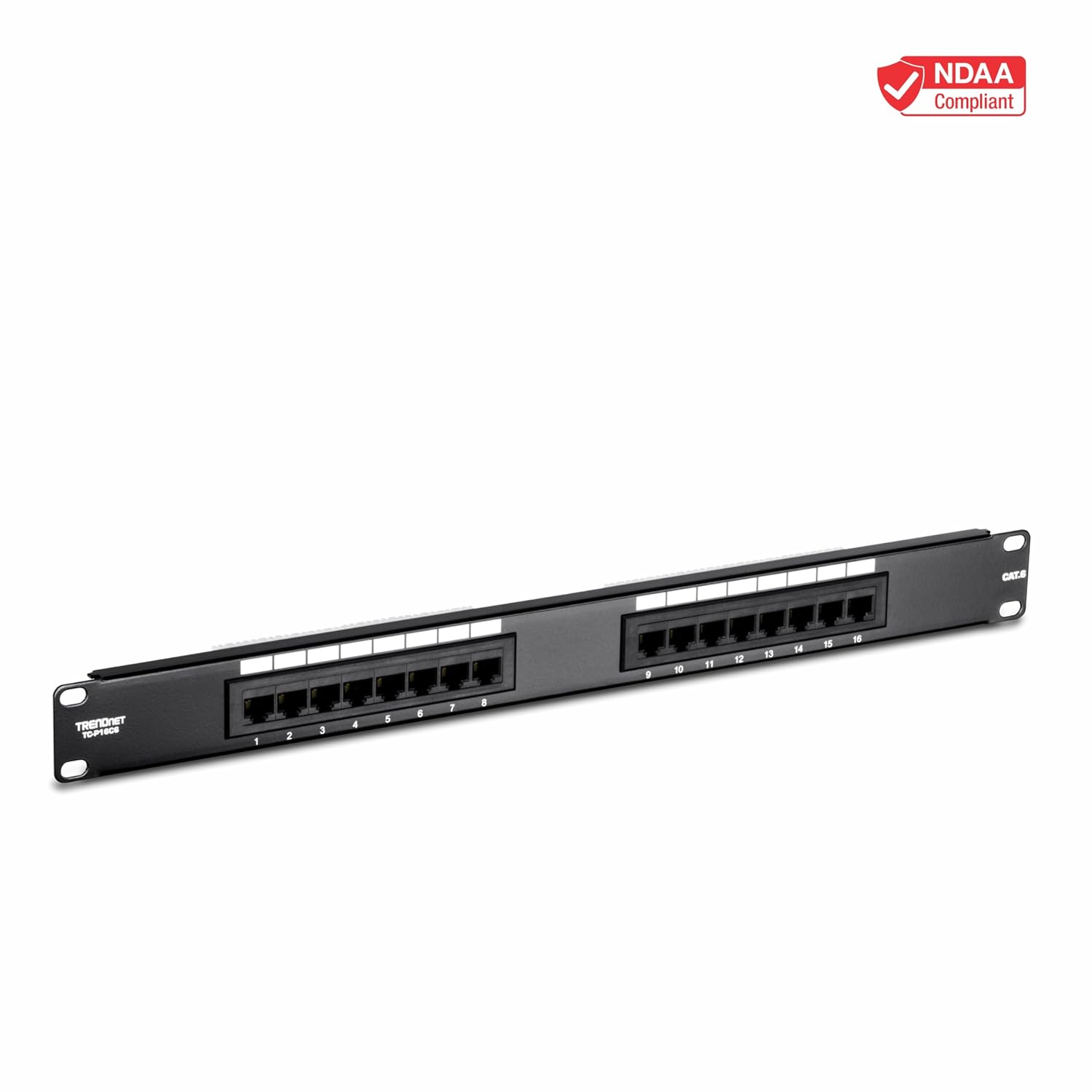 16-Port Cat6 Unshielded Patch Panel, TC-P16C6 | Rackmount, 1U 19", Cat3,Cat4,Cat5,Cat5e,Cat6 Compatible, 250Mhz