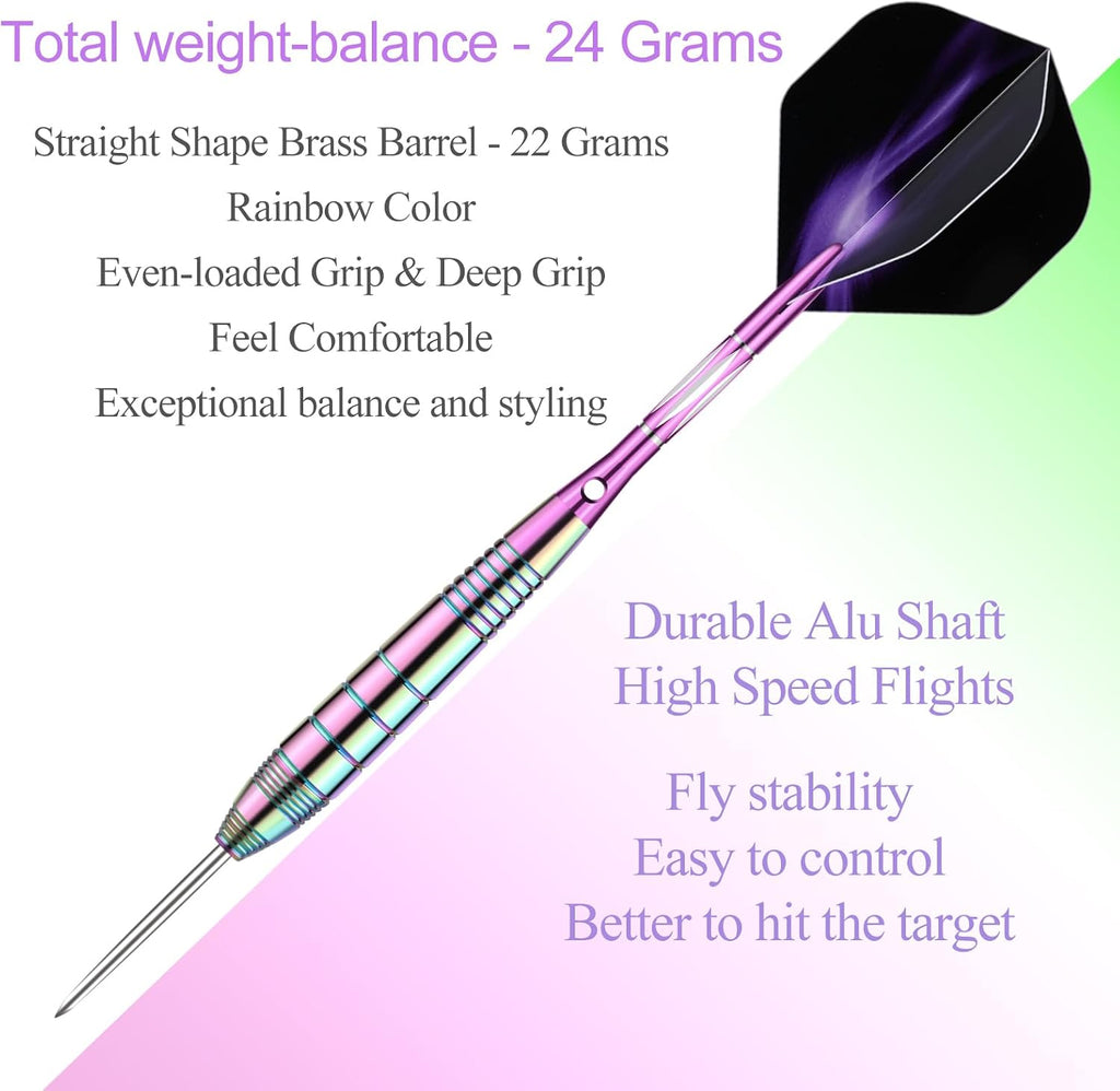 Steel Tip Darts Set for Dartboard, Professional Brass Darts Metal Tip Black Purple Aluminium Nylon Shafts 9 Flights