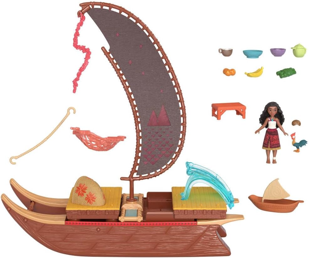 Disney Moana 2 Toy Playset with Floating Adventure Canoe, Small Doll, 1 Character Friend, 6 Play Areas & 10 Accessories