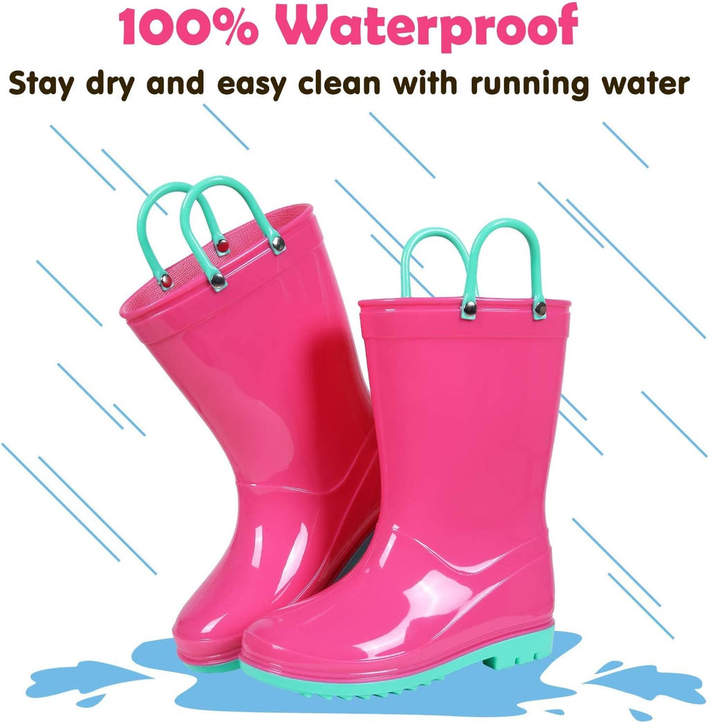 Kids Rain Boots for Boys Girls Waterproof Toddler Rain Boots with Easy-On Handles