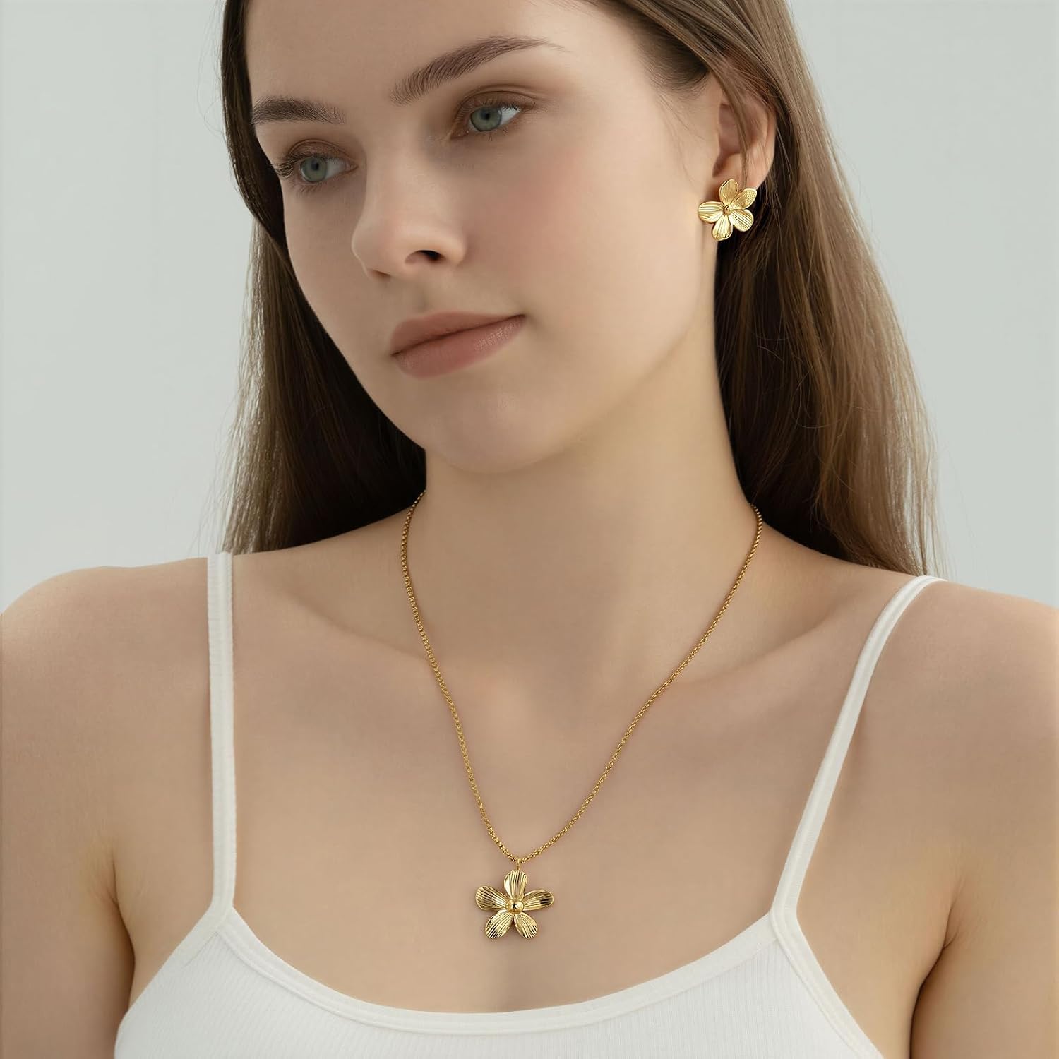 14K Gold Plated Dainty Surgical Hypoallergenic Stainless Steel Floral Pendant Necklace for Women