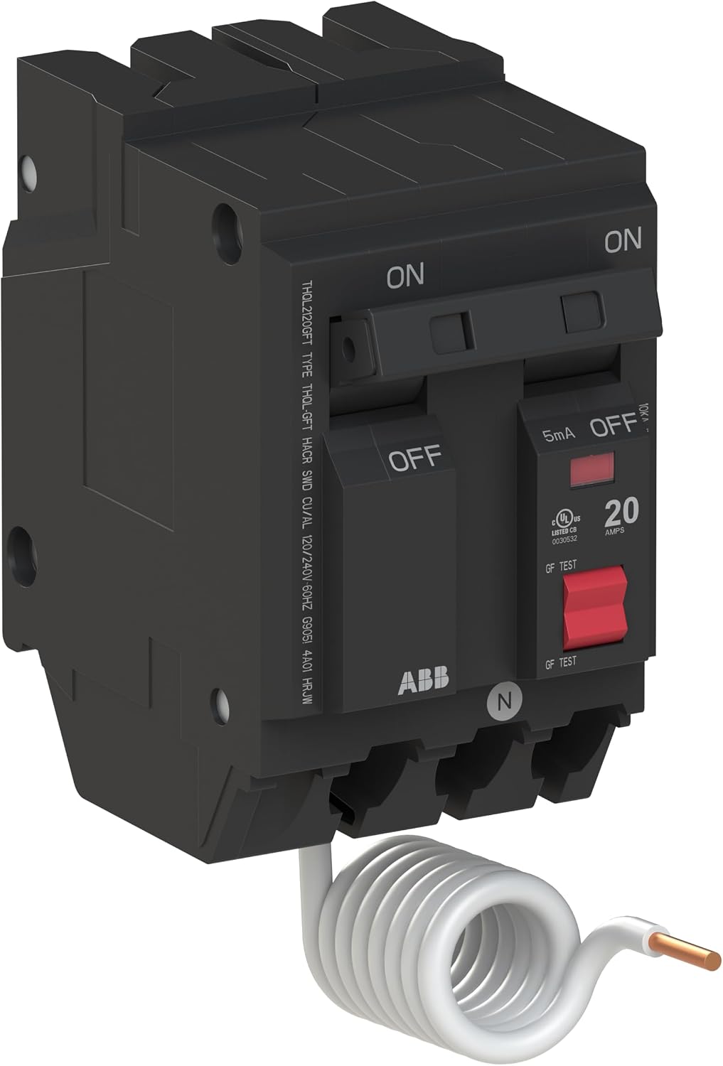Q-Line THQL2120GFT Ground Fault Circuit Breaker • 20 Amp Double-Pole Breaker • GFCI Protection • 120/240 VAC • 10