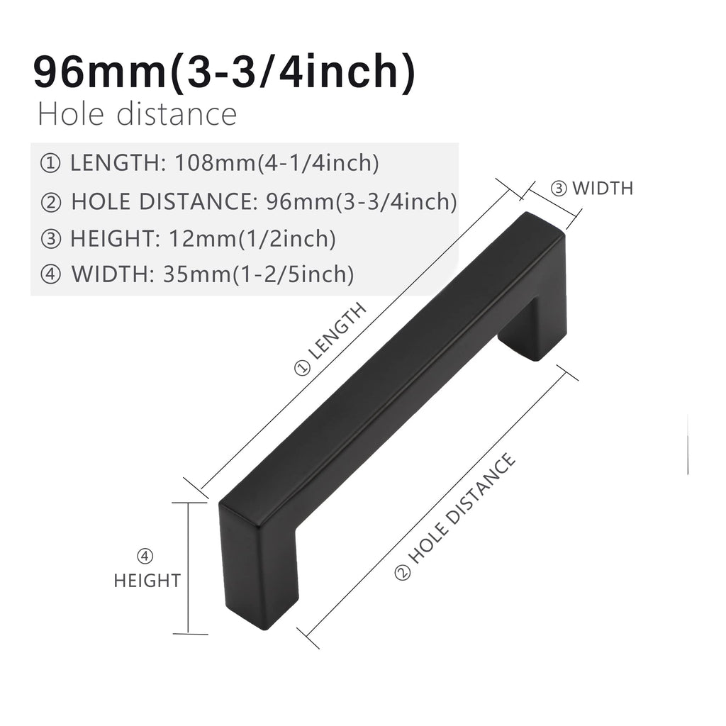2 Pack 3-3/4 Inch Black Cabinet Pulls, Square Drawer Handles