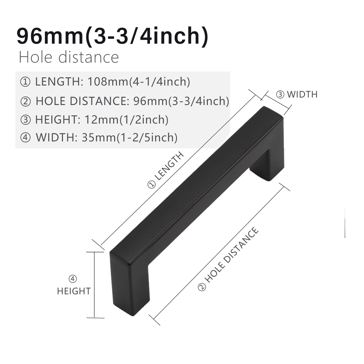 2 Pack 3-3/4 Inch Black Cabinet Pulls, Square Drawer Handles