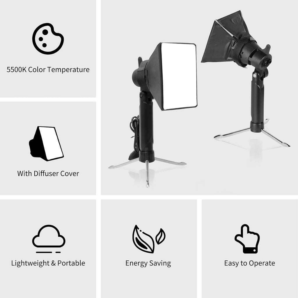 Mini Softbox Photography Lighting Kit, Continuous Lighting LED Lamp | with Collapsible Diffuser for Video Tabletop