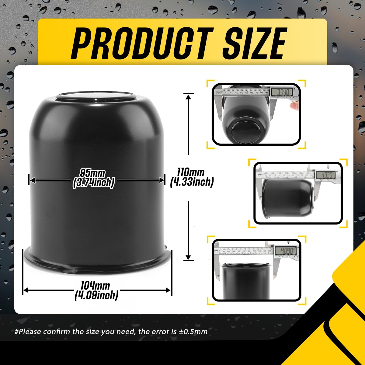 2Pcs 3.74" Stainless Trailer Wheel Center Caps, 4.33" H Matte Black