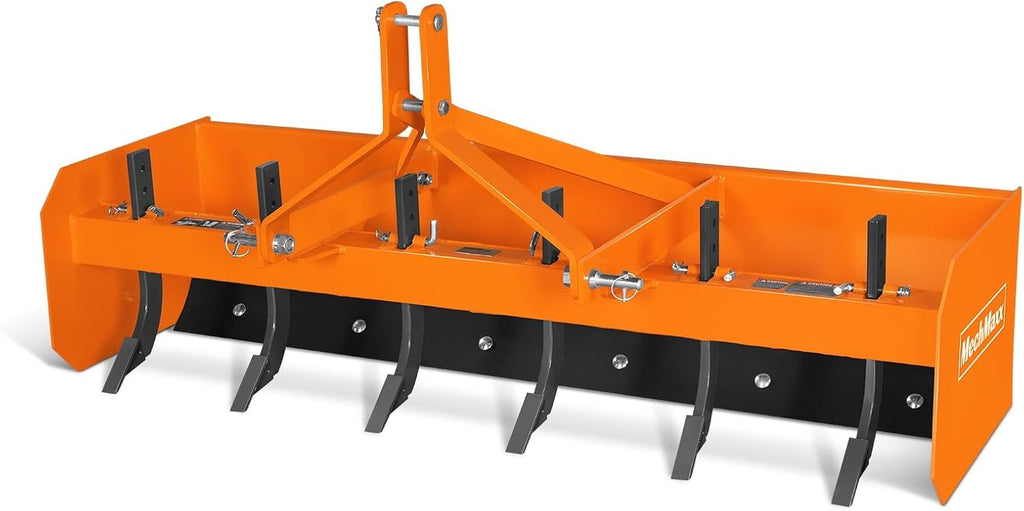 72" Box Blade Scraper with 6 Shanks 3 Point Hitch Tractor Attachment, Model BB72