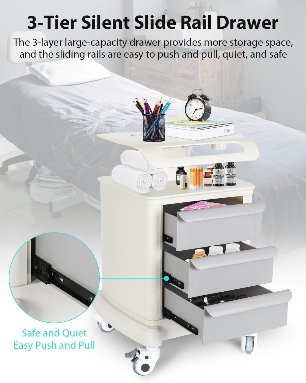 Medical Cart 4-Tier Mobile Ultrasound Cart Beauty Salon Storage Trolley