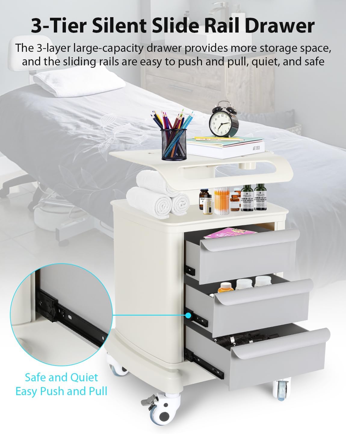 Medical Cart 4-Tier Mobile Ultrasound Cart Beauty Salon Storage Trolley