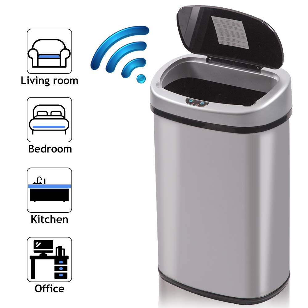 13 Gallon Kitchen Trash Can Garbage Can Waste Bin with Lid Automatic Touchless Stainless Steel Durable Trash Can for