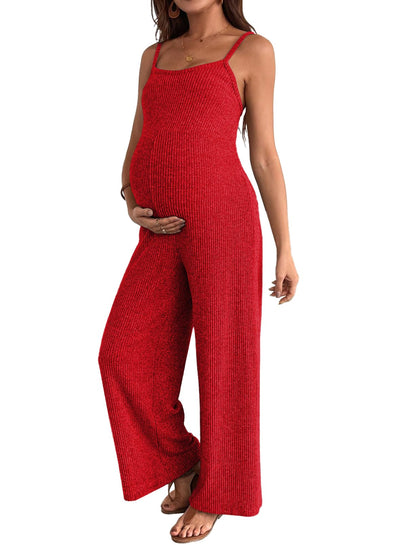 Maternity Jumpsuit Ribbed Sleeveless Wide Leg Long Pants Romper XL